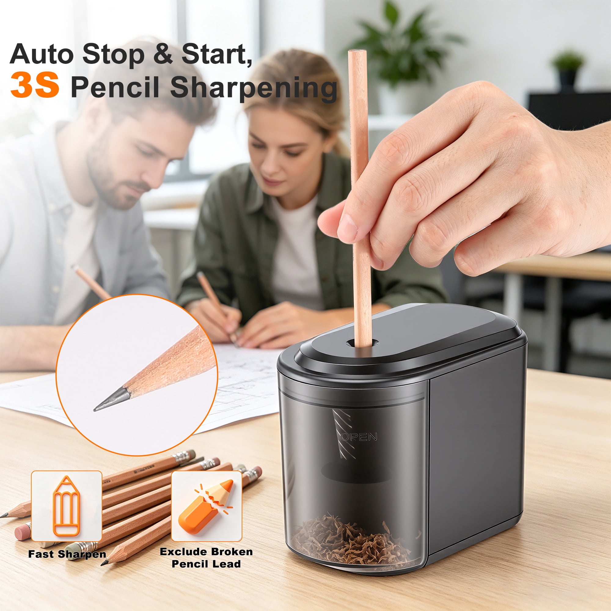 Heavy Duty Electric Pencil Sharpener, Small Automatic Pencil Sharpener with Spiral Blades for Office, Art & Drawing