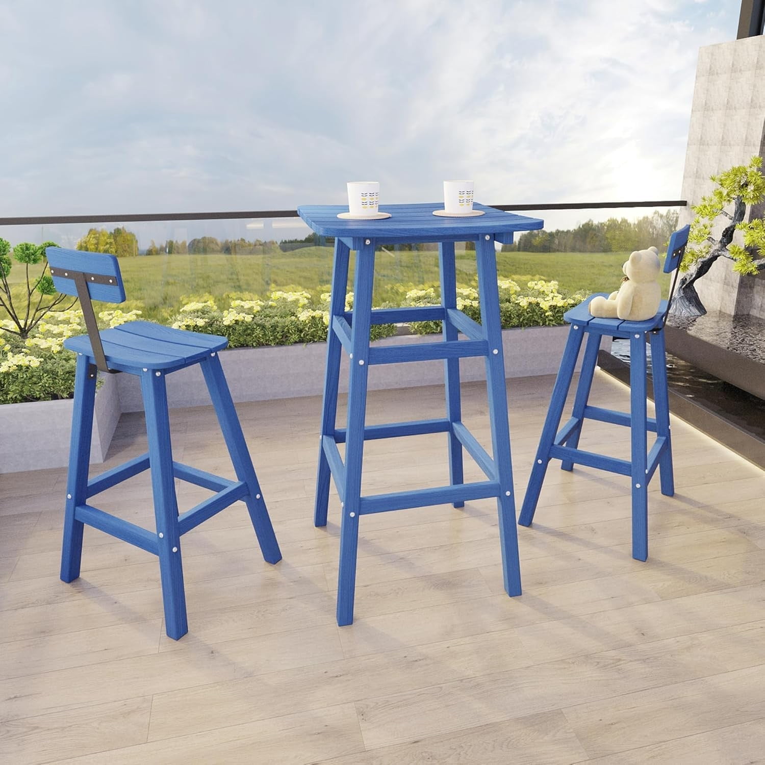 Outdoor Bar Table, HDPE Patio Bar Height Table, All Weather Bistro Pub Table for Deck Porch Backyard Garden, Navy Blue