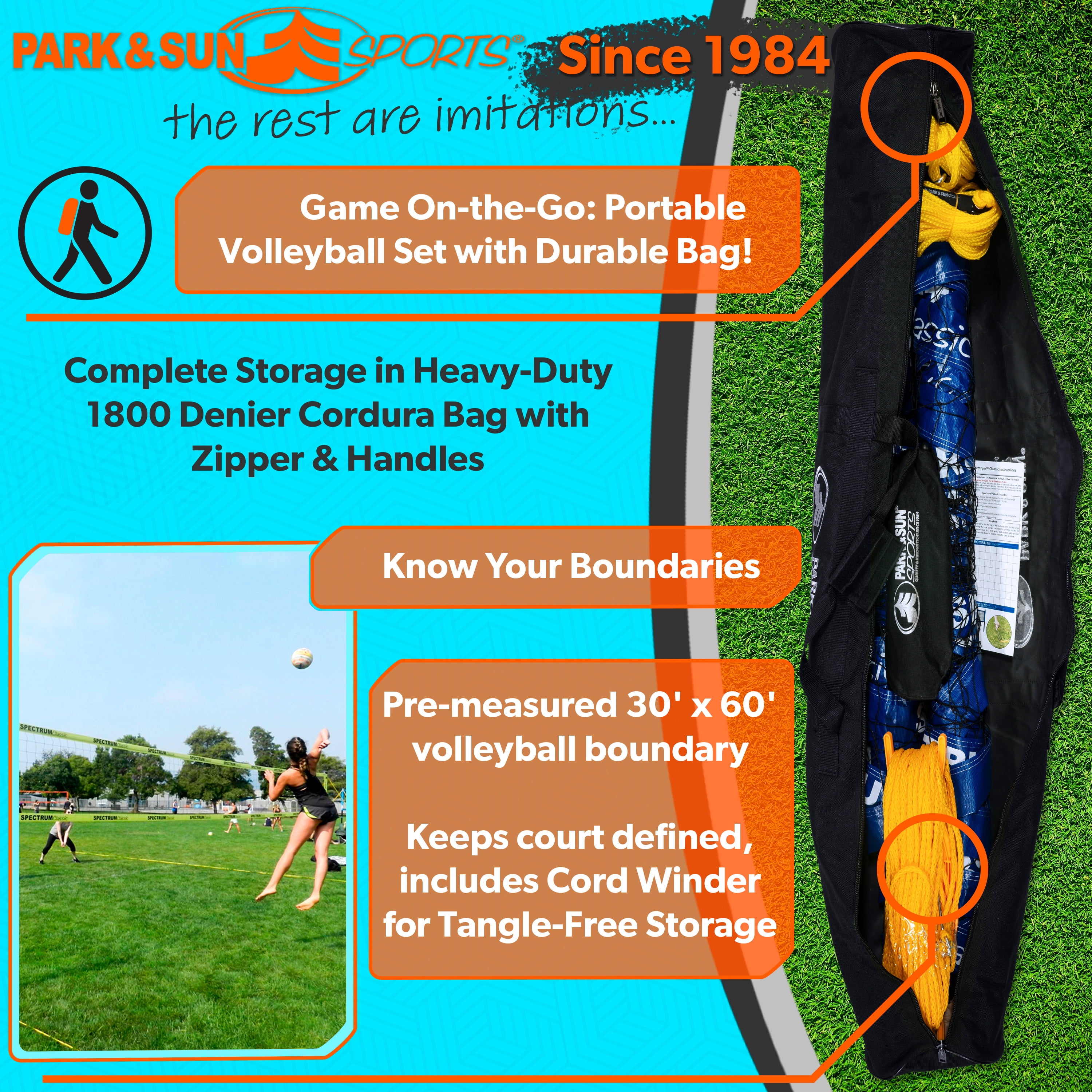 Park & Sun Spectrum Classic Volleyball Net – Professional Adjustable Outdoor Set for Beach, Grass, Backyard