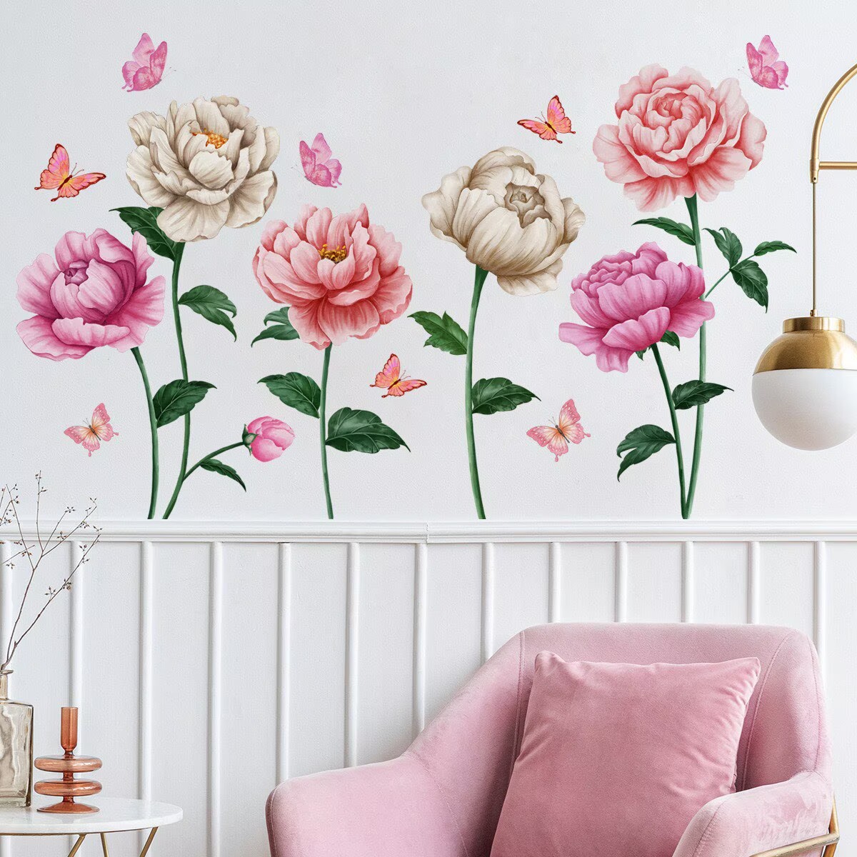 Watercolor Roses Wall Decals Peony flower wall stickers, plant flower stickers Peel and Stick Wall Art Decals for Living Room Bedroom Office Wall Decor glass decals(Red & White Watercolor)