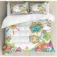 thumbnail image 1 of Doodle Queen Size Duvet Cover Set, Childlike Drawing of a Hill with Colorful Sun a Tree and Clouds Simple Abstract Art, Decorative 3 Piece Bedding Set with 2 Pillow Shams, Multicolor, by Ambesonne, 1 of 3
