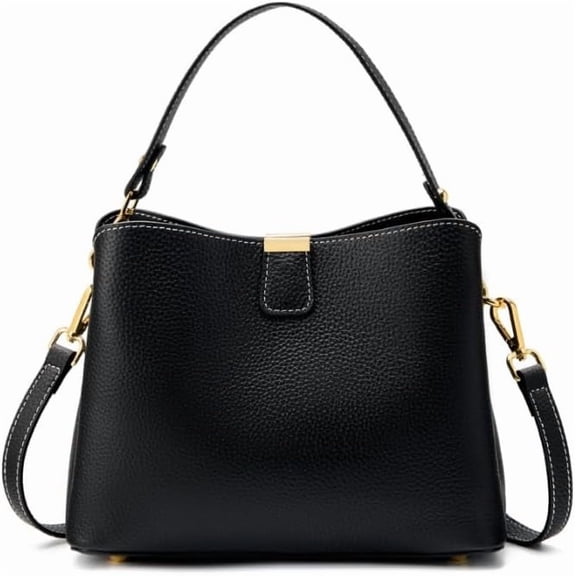 Leather Bucket Bag for Women, Soft Crossbody Top-handle Purse with 2 Style Adjustable Straps, Spacious Daily Handbag for Work