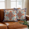 thumbnail image 3 of Retro Ethnic Leaves Throw Pillow Cover Flowers Orange Blue Texture Cotton Linen Cushion Cover Throw Pillow Case with Invisible Zipper for Couch Sofa Bed Chair Car 18x18 Inch, 3 of 14