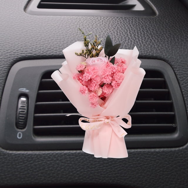 Uxcell Petit Bouquet Rose Désodorisant pour Voiture Clips de Ventilation, Mini Bouquet Décoratif de Roses avec Diffuseur de Parfum pour Femmes, Décoration Désodorisant Automobile, Style 4