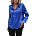thumbnail image 3 of Camisa de satén para mujer NikouMX con nudo torcido manga larga color puro, 3 of 8