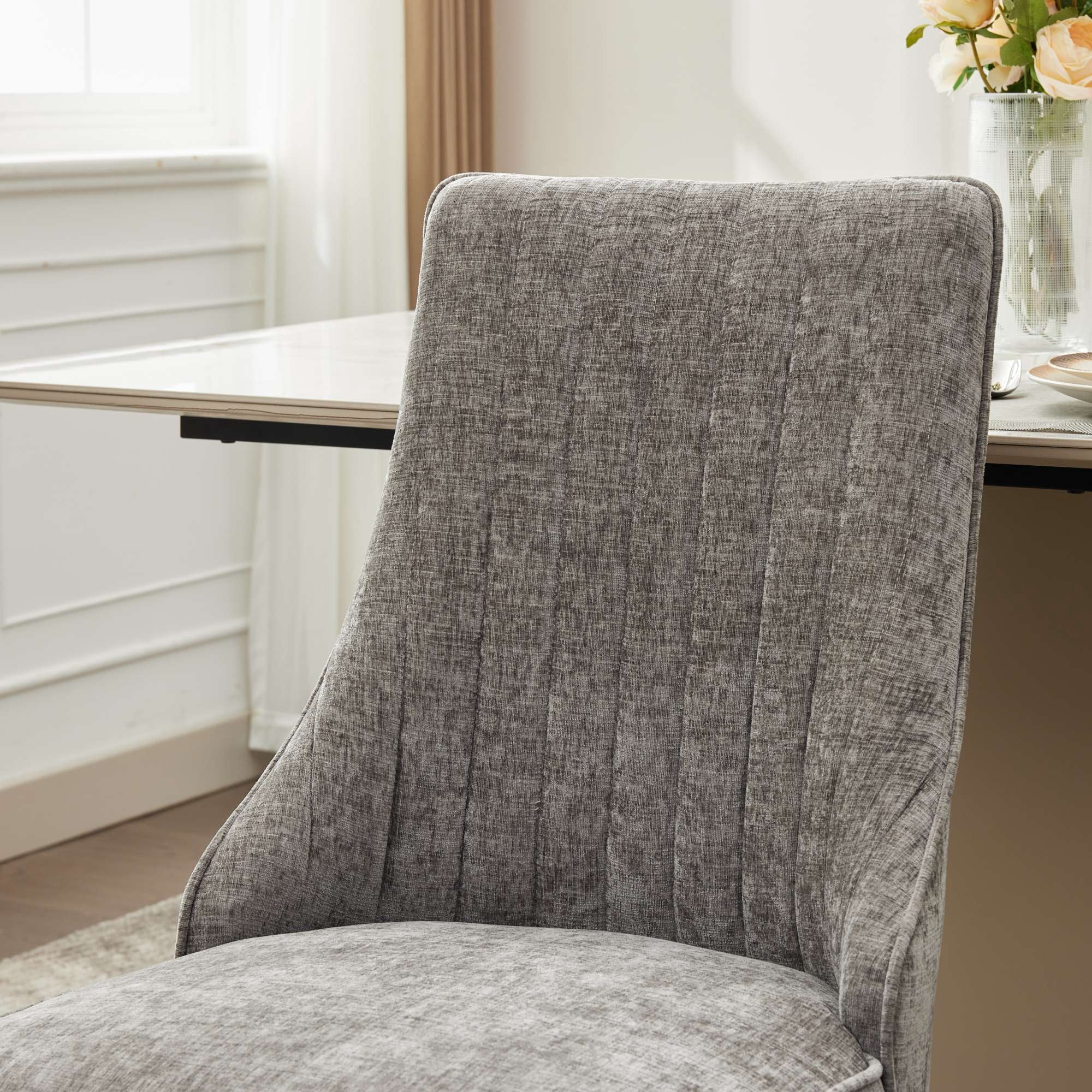 Aukfa Modern Chenille Dining Chairs Set of 2, Upholstered Kitchen Side Chair Accent Chair w/ Golden Steel Legs,Gray