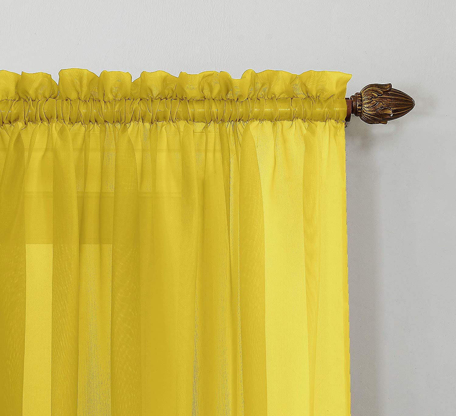 No. 918 Siren Voile Sheer Rod Pocket Curtain Panel, 59"x63", Lemon Yellow