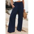 thumbnail image 1 of Women's Wide-leg Linen Pants Drawstring High-waisted Court Pants Flowy Beach Slacks With Pockets, 1 of 3