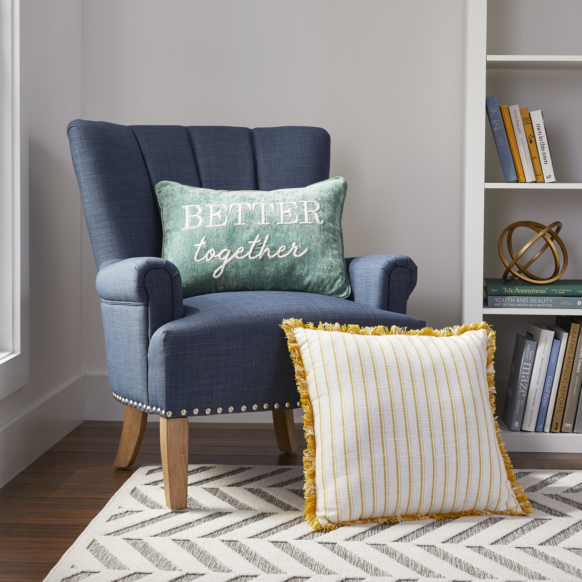 Better Homes & Gardens Decorative Throw Pillow, Better Together, Oblong, Aqua, 14" x 20", 1Pack