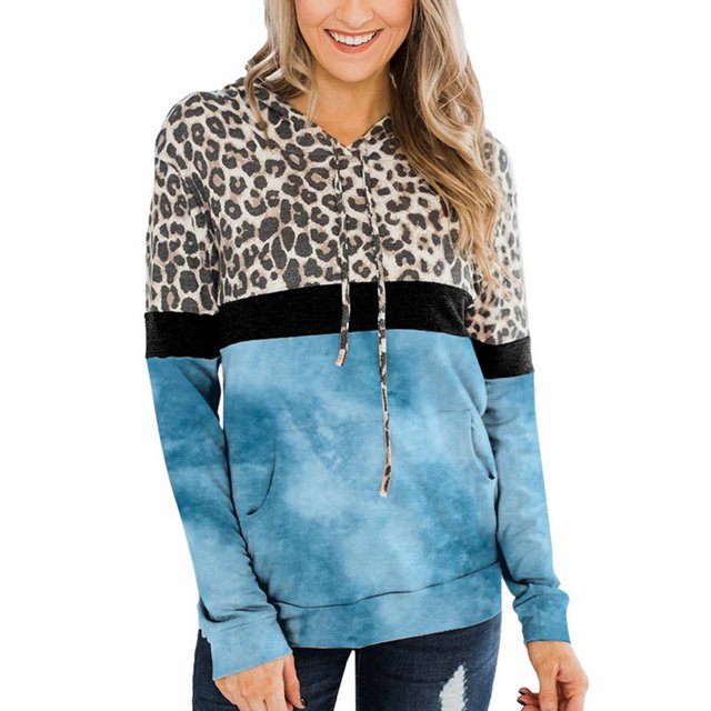 Sudadera con capucha Fugacal con Estampado de Leopardo y Diseño de Costura Tie Dye Para Mujer