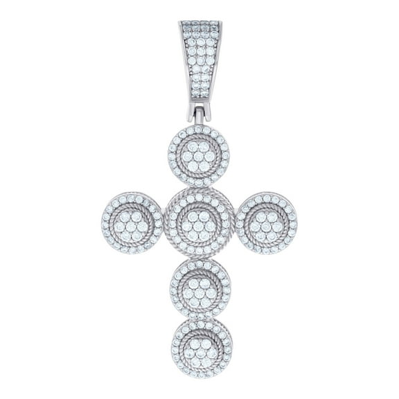 925 Sterling Silver Mens Round Cubic Zirconia Cross Religious Charm Pendant 60x32.3mm Wide Necklace for Men
