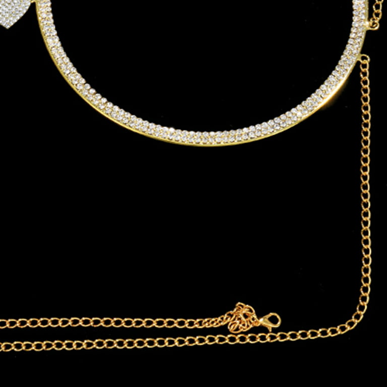 Rhinestone Body Chain Bra Crystal Bikini Body Jewelry Necklace Bikini Sexy  Chains for Women and Girls (Gold)