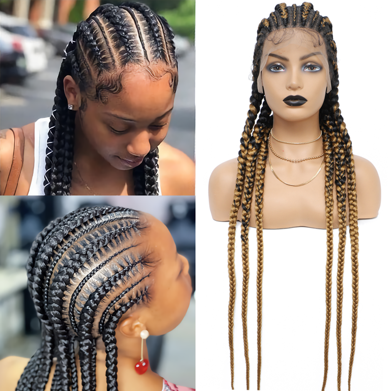 36 Full double Lace Front Box Braided Wigs Knotless Cornrow Braids Lace  Frontal Wig Synthetic Hand Braided Wigs With Baby Hair for African Black