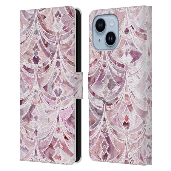 Head Case Designs Officially Licensed Micklyn Le Feuvre Marble Patterns Berry Frosting Art Deco Pattern Leather Book Wallet Case Compatible with Apple iPhone 14 Plus
