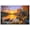 Unframe-style, variant on Vibrant Autumn Sunset Lake Canvas Wall Art Print, Rustic Log Cabin Deer Wildlife. Colorful Fall Nature Landscape Decor for Living Room Bedroom Home