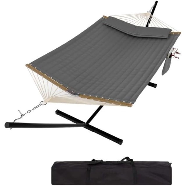 Bingirl Grey 2 - Person Heavy - Duty Hammock with Stand, 450LB Capacity, Weather - Resistant Polyester