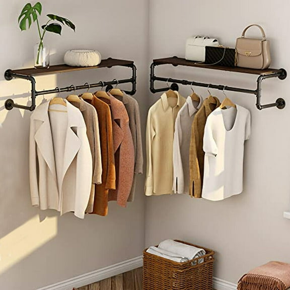 XgoodX Industrial Pipe Clothes Rack w/ Top Shelf Coat Hanger Hanging Rod Closet Storage