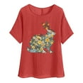 thumbnail image 3 of Feancey Graphic Tees for Women Short Sleeve Linen Tops Summer Casual Bunny Printed T-Shirts Loose Crewneck Side Slit Blouse Red L, 3 of 5