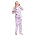 thumbnail image 3 of GLOBAL Women 100% Cotton Button Down Short Sleeve Top & Long Pants Summer Pajama Set with Pockets, 2-Piece, Sizes S to 3XL, 3 of 6