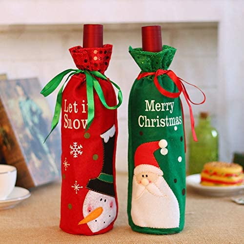 2Pcs Christmas Wine Bottle Bag Cover Santa Claus Snowman Table Decor Gift Wrap 