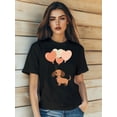thumbnail image 1 of Camiseta de mujer con estampado kawaii de perro con corte de San Valentín, manga corta, cuello redondo, deportiva y de ocio., 1 of 8
