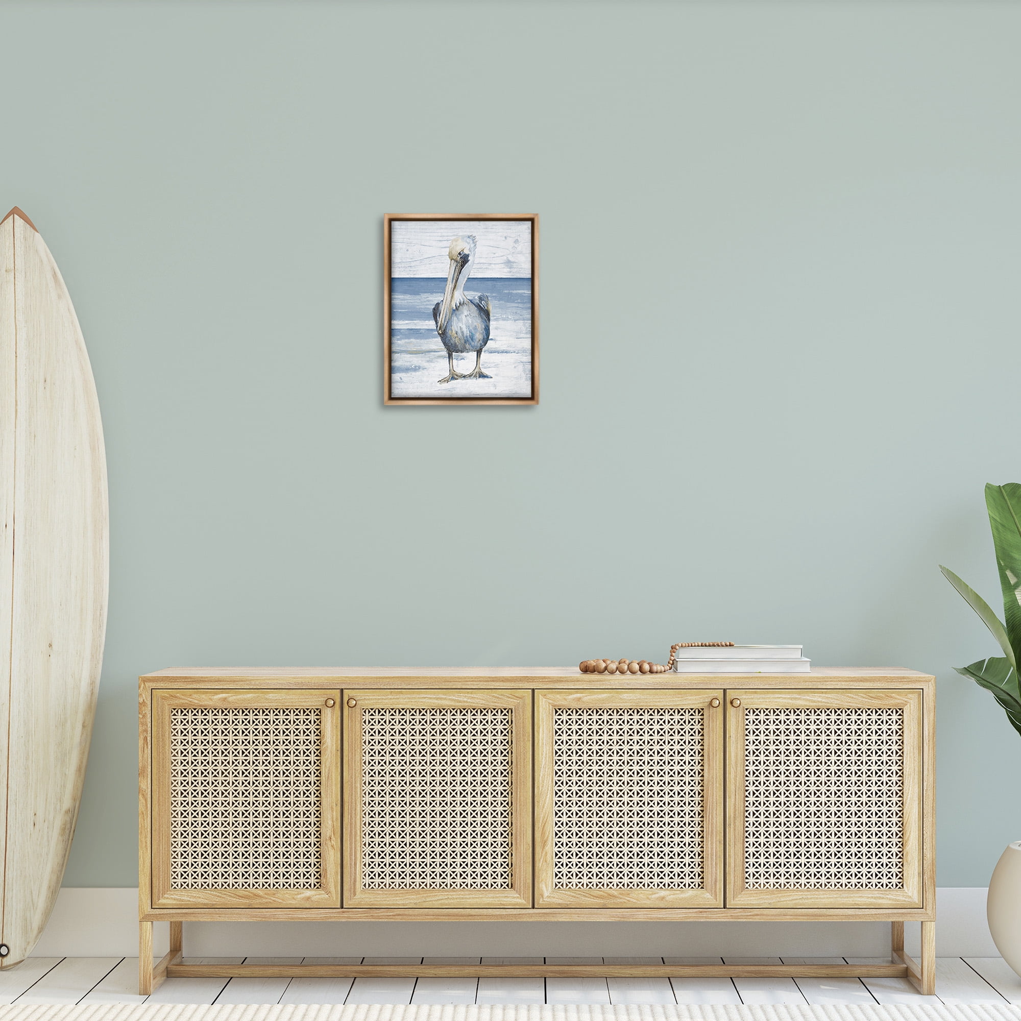 Stupell Industries Rustic Nautical Pelican Animals & Insects Painting Brown Floater Framed Canvas Art Print Wall Art, 17 x 21