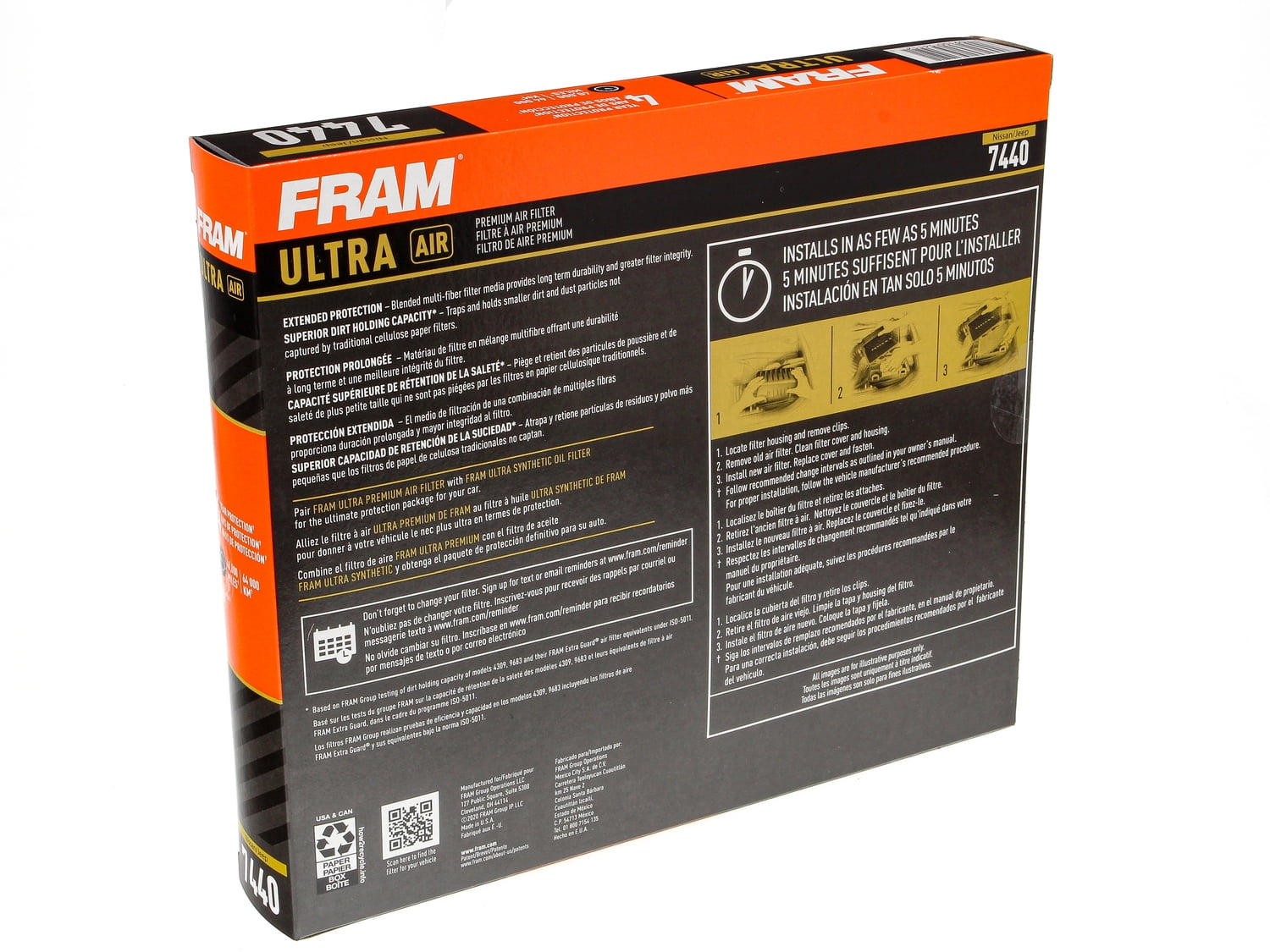 FRAM Ultra Premium 40,000 Mile Air Filter, 7440 for Select Nissan and Jeep Vehicles
