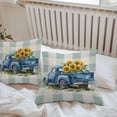 thumbnail image 6 of Throw Pillow Covers 16x16 Inch Set of 2, Blue Truck Yellow Sunflower Waterproof Outdoor Pillow Covers, Teal Plaid Vintage Summer Decorative Cushion Pillowcases for Couch, Sofa, Bed, Garden, Patio, 6 of 9