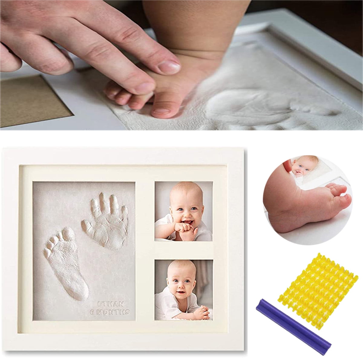 Co Little Baby Handprint & Footprint Kit (Date & Name Stamp) Clay Hand  Print Picture Frame for Newborn - Best New Mom Gift - Foot Impression Photo