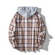 thumbnail image 4 of Blusa informal de manga larga con capucha para hombre, con cuello vuelto, manga larga, cierre de botones, estampado a cuadros, con capucha, 4 of 9