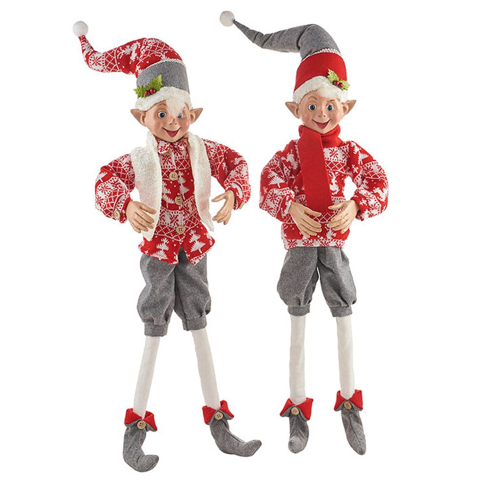Raz Imports Christmas Holy Night Gold Elf Posable 30" Elves Dolls Set of 2 