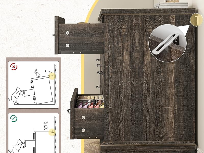 EnHomee 9 Drawer Dresser Wood Dresser for Bedroom Dressers&Chest of Drawers 63" Long Dresser TV Stand,Dark Rustic Oak