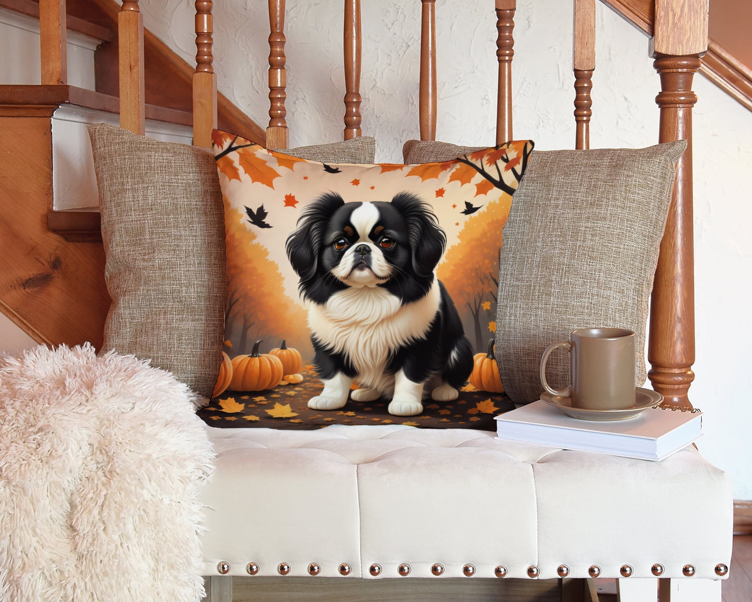 Japanese Chin Fall Fabric Decorative Pillow 14 in x 14 in