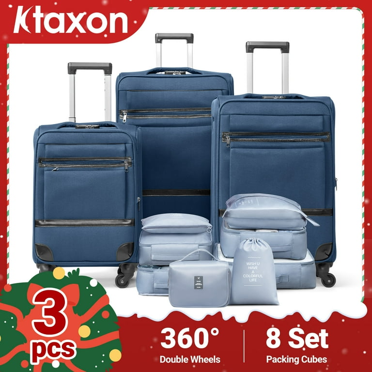 Ktaxon 3-Piece Softside Luggage Set With 8 Set Pcaking Cube TSA