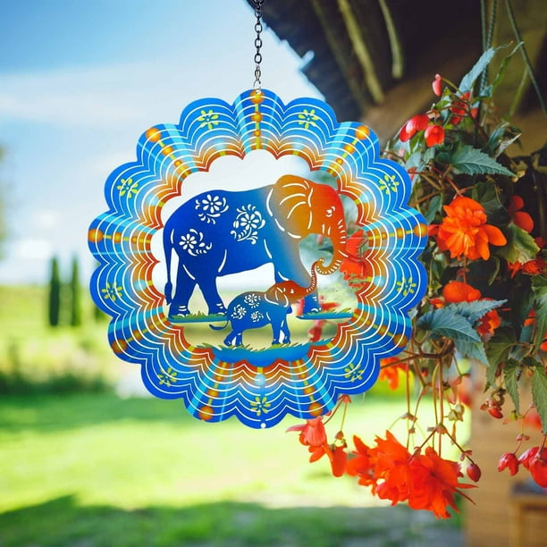 pstuiky Molinillo de viento colgante de acero inoxidable con forma de elefante, escultura metálica decorativa para interiores y exteriores