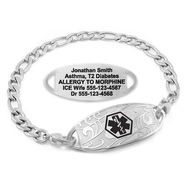MedicEngraved Bracelet d'Alerte Médicale Personnalisé en Acier Inoxydable - Maillon Figaro 5 mm