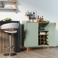thumbnail image 3 of HLR 32"W Wine Bar Cabinet with 2 Door Fluted Texture, Modern Coffee Cabinet with Rack&Glass Holder,Sage Green, 3 of 12