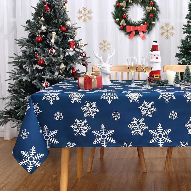 Christmas Tablecloth 60 x 84 Inch, Christmas Table Cloths for Rectangle Tables Winter Tablecloth, Xmas Blue Snowflake Outdoor Christmas Decorations Picnic Party Indoor Kitchen Table Decor