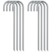 XOOL 12 Inch 8 Pack Galvanized Rebar Stakes Heavy Duty J Hook,Ground Stakes Tent Stakes Steel Ground Anchors,Silver
