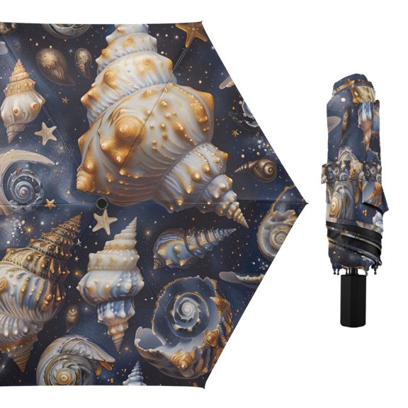 Shells and Starry Compact Sun Umbrella Windproof Travel Umbrellas for Rain Strong Portable UV Protection