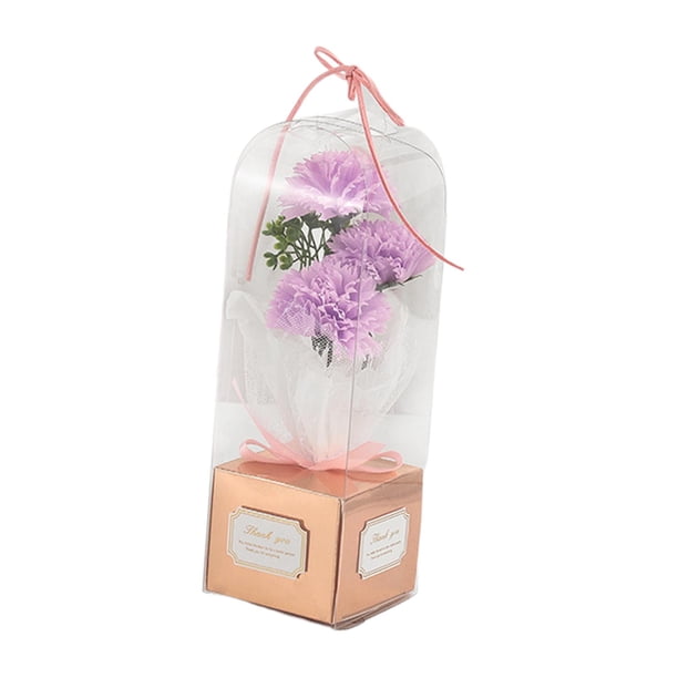 Ramo de flores con 3 rosas perfumadas y jabón en caja de regalo para San Valentín o aniversario. clavel violeta