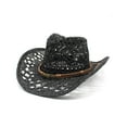 thumbnail image 2 of Women's Wide Brim Sun Hat Men Summer Western Cowboy Hat Straw Hat Hollowed Out Visor Cap, 2 of 4