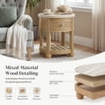 thumbnail image 4 of COLAMY RILLE 20" Round End Table with Drawer & Storage Shelf, Travertine Fluted Wood Side Table for Living Room, Modern Farmhouse Round Nightstand Bedside Table, Oak, 4 of 10