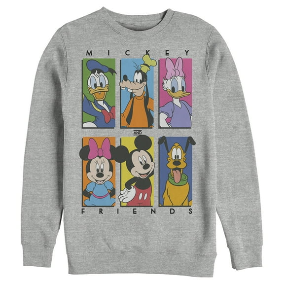 Men's Mickey & Friends Colorful Character Panels Sweatshirt Athletic Heather Medium