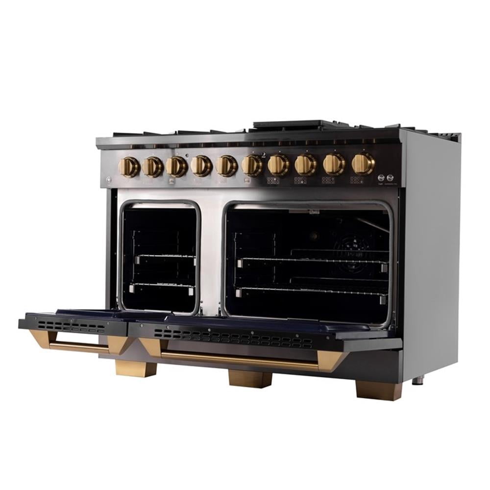 Pemberly Row 48" Dual Fuel Range Natural Gas in Titanium & Wall Mount Range Hood