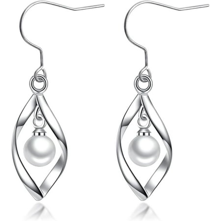 Linear Swirl Drop Statement Ear accessories G23 Pure Titanium Ear Hook for Sensitive Ears White-Gold Plated Copper Classic Wavy Twist Pearl/Cubic Zirconia Drop Design Infinity Earring[g894]