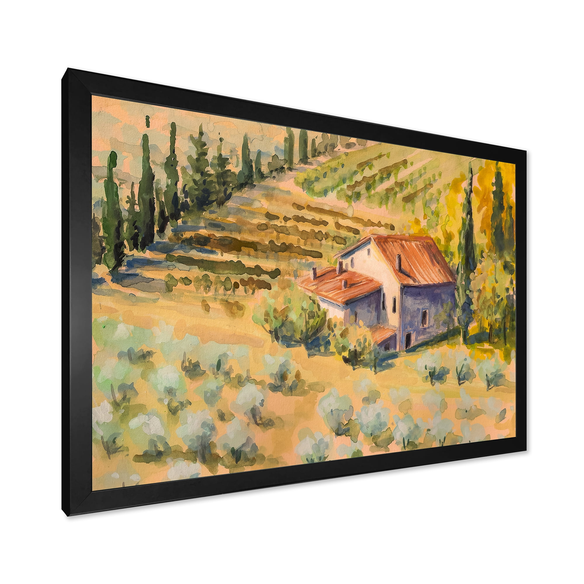 Designart 'Little Farmhouse In Countryside' Country Framed Art Print