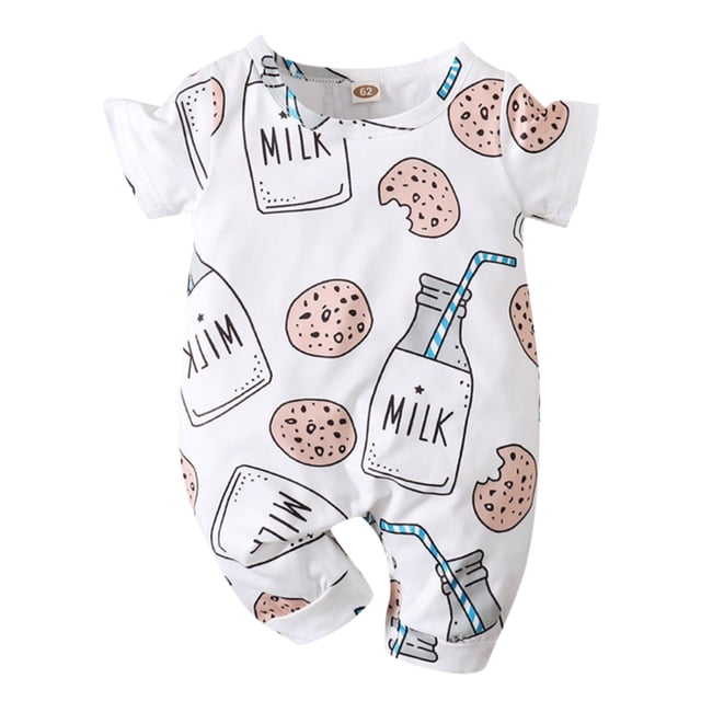 Gibobby Mono Ajustado de Verano Mono informal de manga corta con estampado de dibujos animados para niños pequeños(Blanco, 18-24 Meses)