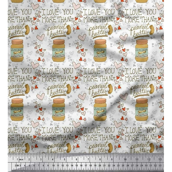 Soimoi White Cotton Poplin Fabric Text & Peanut Butter Food Print Fabric by Yard 56 Inch Wide