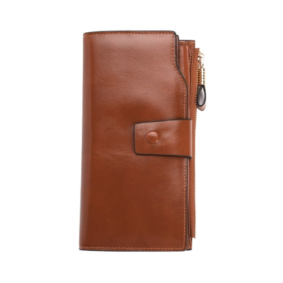 Narrster Women Long Multi-slot Handbag Zipper Snap Closure Wallet Retro Leather Coin Purse Portable Pack (Brown)